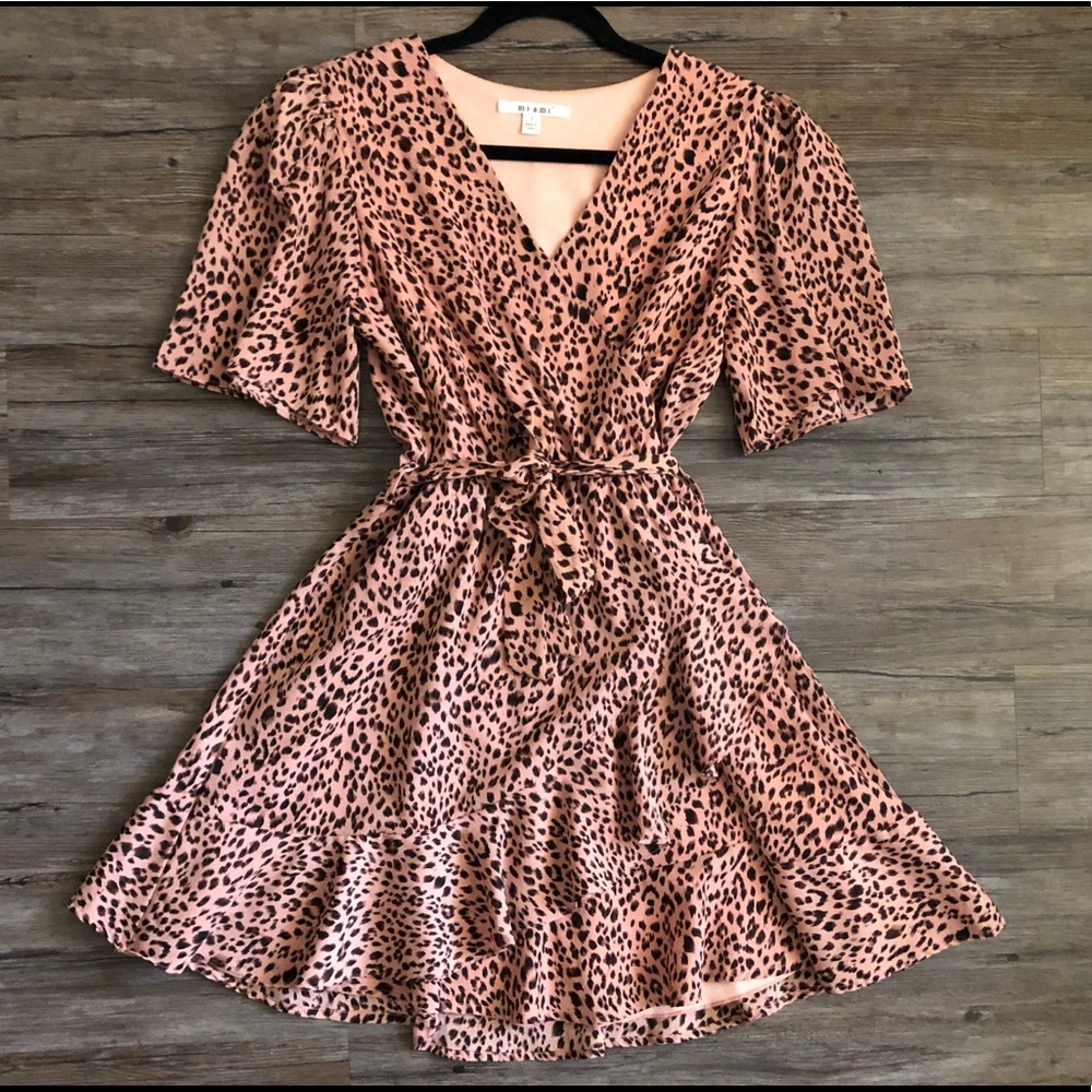 Rose Pink Leopard Print Ruffle Mini Dress